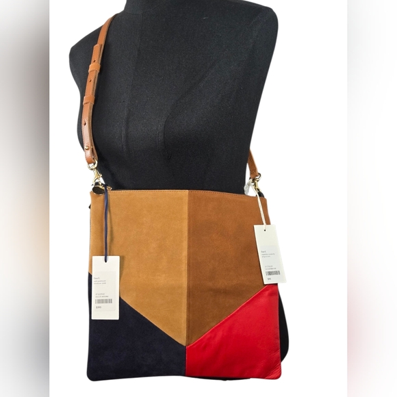 NWT Clare V Foldover Clutch with Strap $418 Suede & Nappa Patchwork Multi Color - Picture 1 of 13